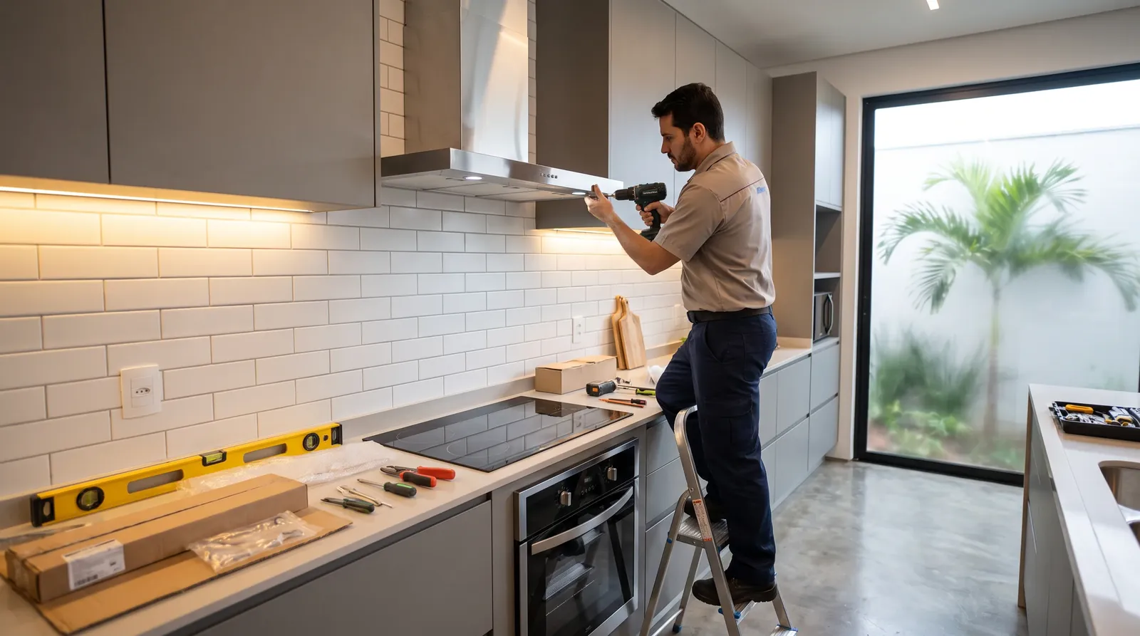 Instalação de coifa em cozinha moderna